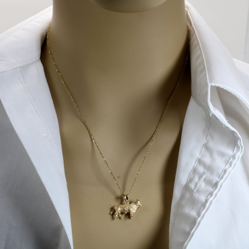 Prize Hereford or Charolais Bull Necklace in 14kt Gold Vermeil