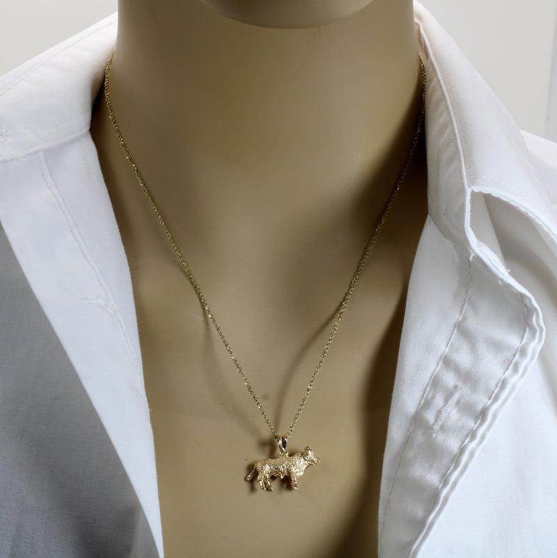 Prize Hereford or Charolais Bull Necklace in Solid 14kt gold for cattle rancher
