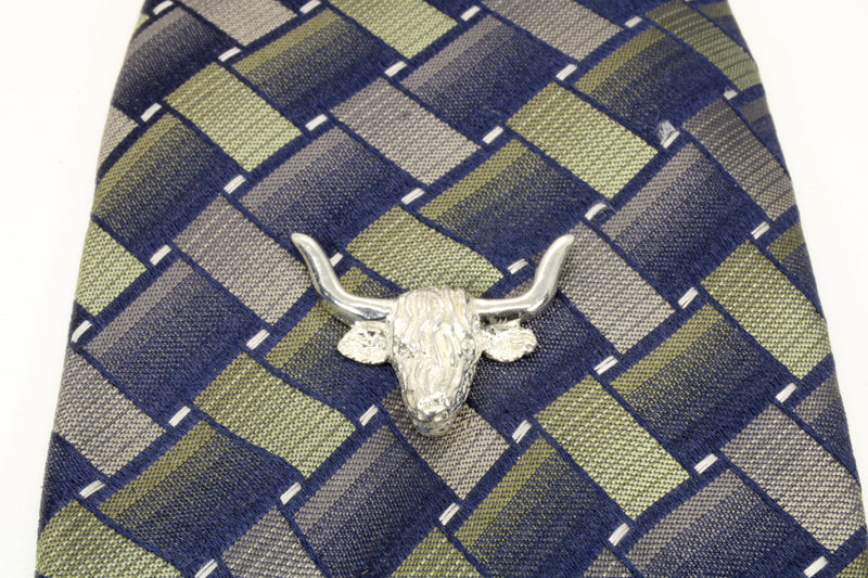 Highland Cattle Tie Tack or Pin made in solid 925 Sterling Silver for Him or Her