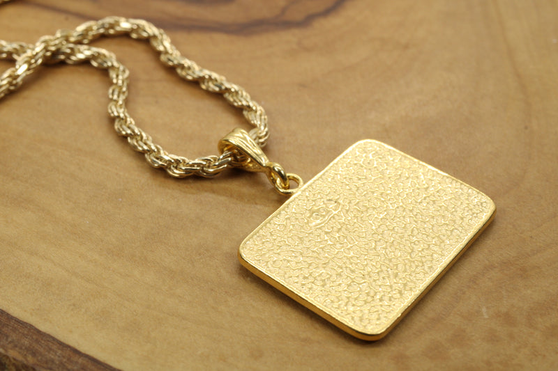 Large Gold Cotton Inc Necklace for him on rope chain in Gold Vermeil