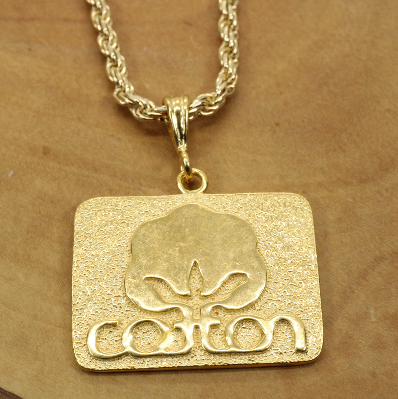 Large Gold Cotton Inc Necklace for him on rope chain in Gold Vermeil
