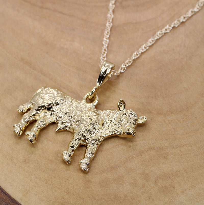 Large Show Hereford Steer Necklace in 14kt Gold Vermeil for Him or Her