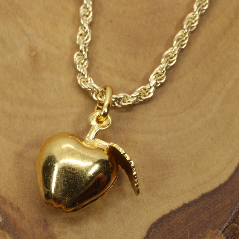 Large Gold Apple Necklace for him or her made in 14kt gold vermeil