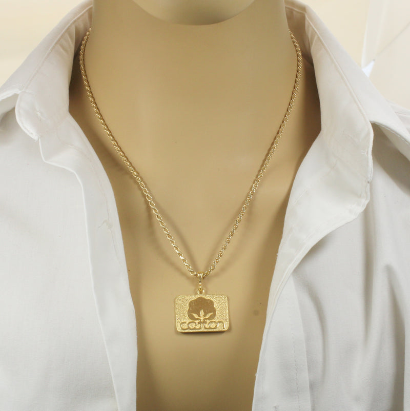 Large Gold Cotton Inc Necklace for him on rope chain in Gold Vermeil