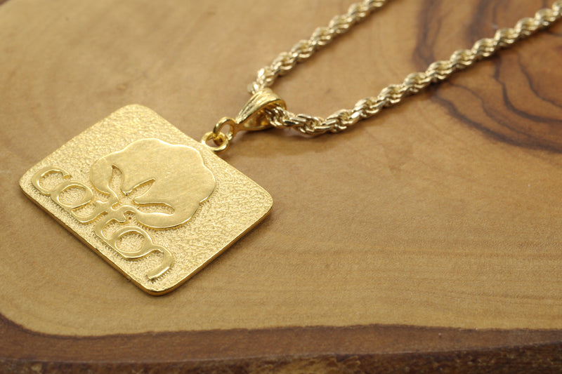 Large Gold Cotton Inc Necklace for him on rope chain in Gold Vermeil