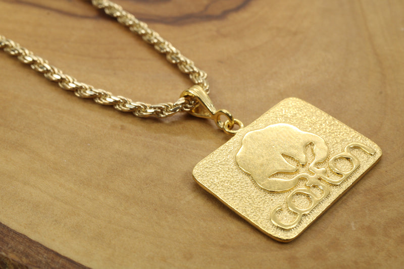 Large Gold Cotton Inc Necklace for him on rope chain in Gold Vermeil