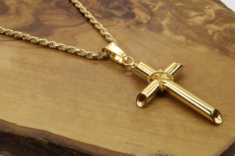 Large Gold 3-D Cross Necklace for him or her made in 14kt gold vermeil, CR 204