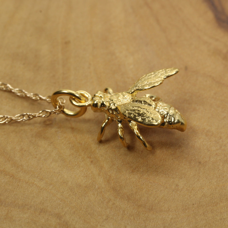 Honeybee Necklace in Actual Size made in 14kt gold vermeil for a beekeeper
