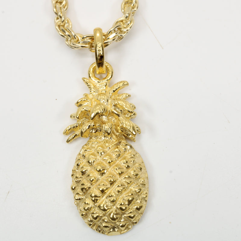 Large Gold Pineapple Necklace for him or her made in 14kt gold vermeil