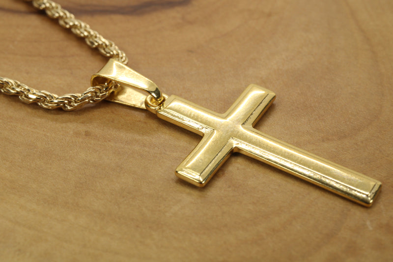 Large Gold Cross Necklace for him or her made in 14kt gold vermeil, CR 203