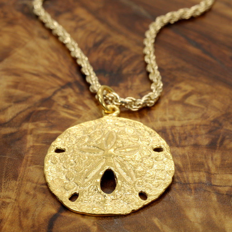 Large Gold Sand Dollar Necklace made in 14kt Gold Vermeil