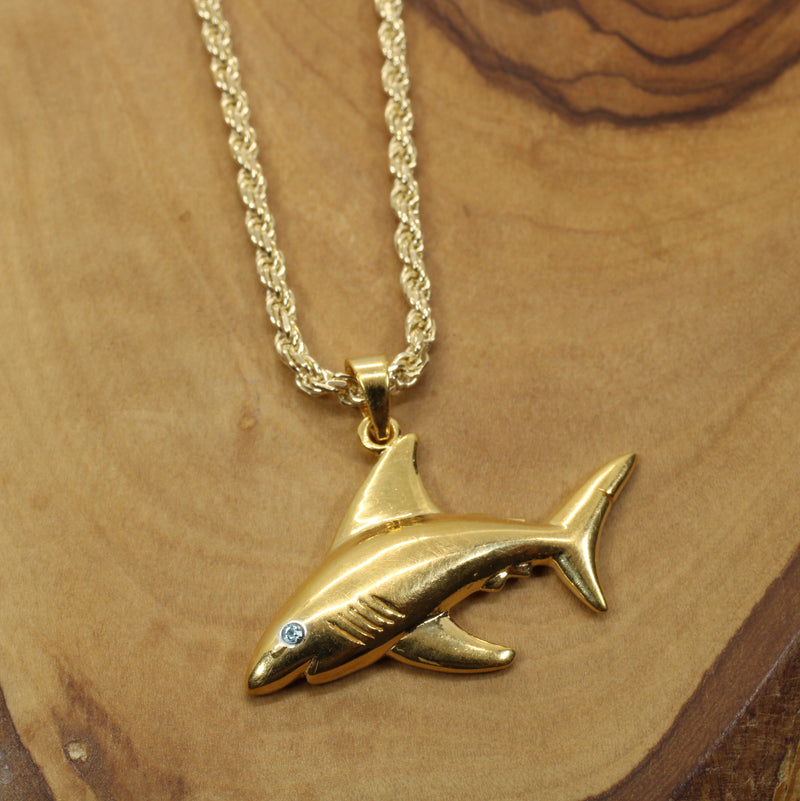 Gold Mako Shark Necklace for him or her made in 14kt gold vermeil