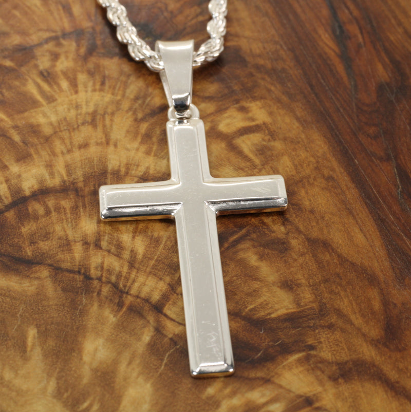 Large Silver Cross Necklace for him or her made in 925 Sterling Silver