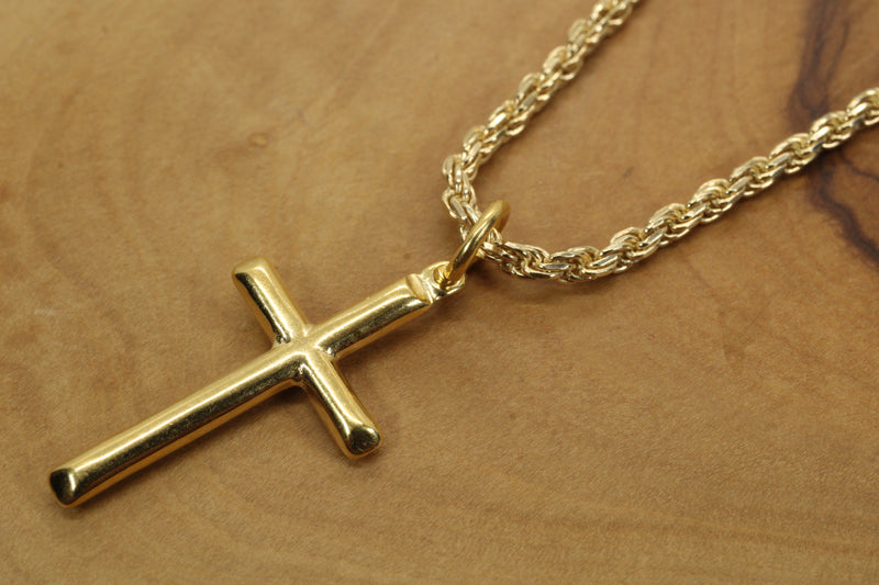 Medium Gold Cross Necklace for him or her made in 14kt gold vermeil, CR 202