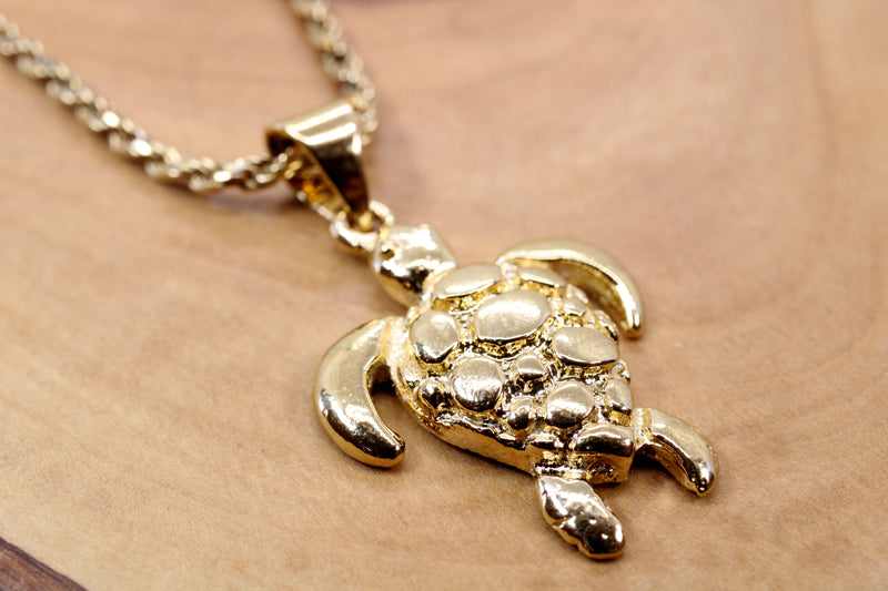 Gold Sea Turtle Necklace for him or her made in 14kt gold vermeil