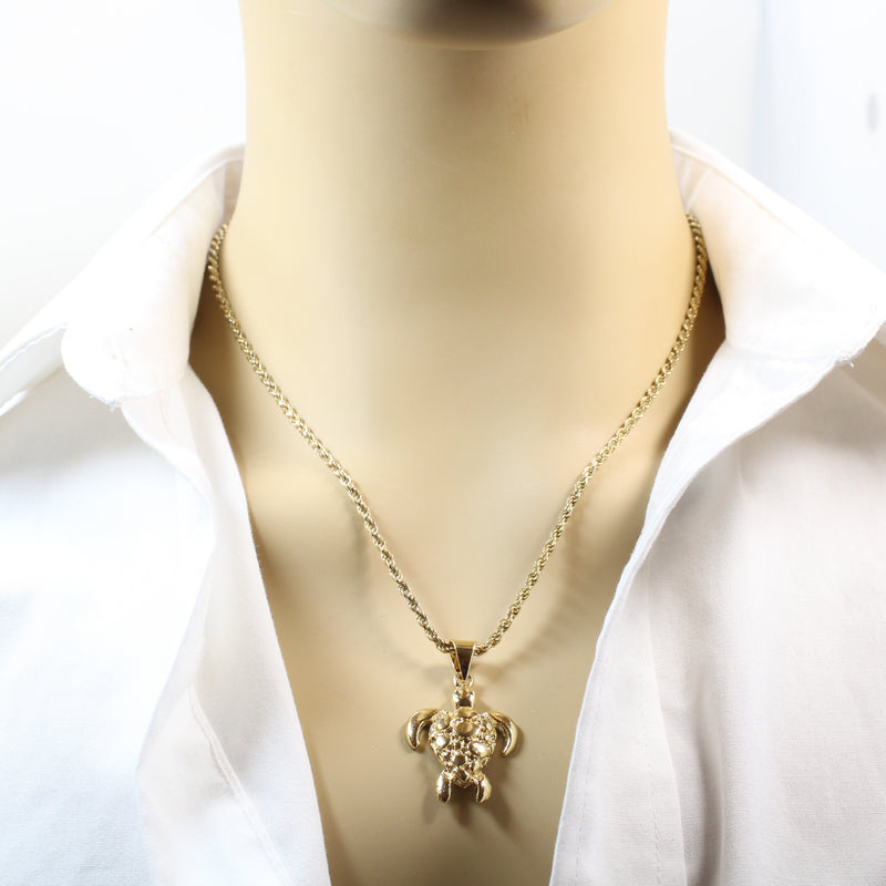 Gold Sea Turtle Necklace for him or her made in 14kt gold vermeil