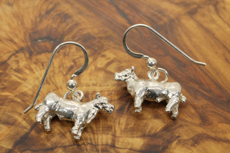Charmpion Show Steer Dangle Earrings in 925 Sterling Silver