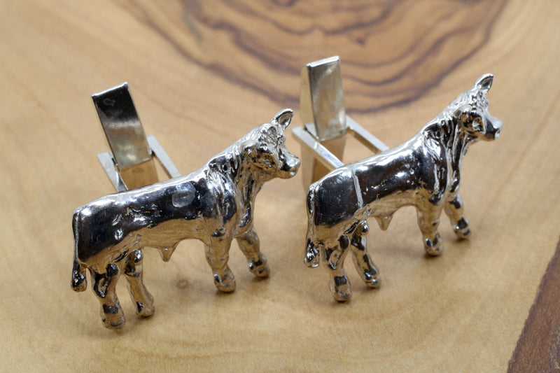 Charolais or Hereford Silver Bull Cuff Links in 925 Sterling Silver