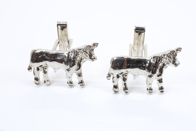 Charolais or Hereford Silver Bull Cuff Links in 925 Sterling Silver