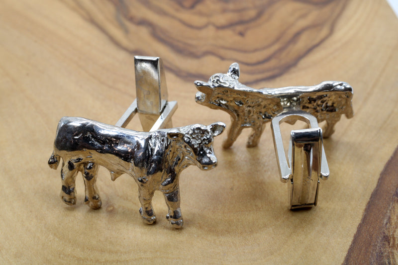 Charolais or Hereford Silver Bull Cuff Links in 925 Sterling Silver