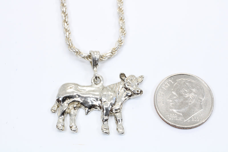 Large Prize Charolais or Hereford Bull Necklace in 925 Sterling Silver