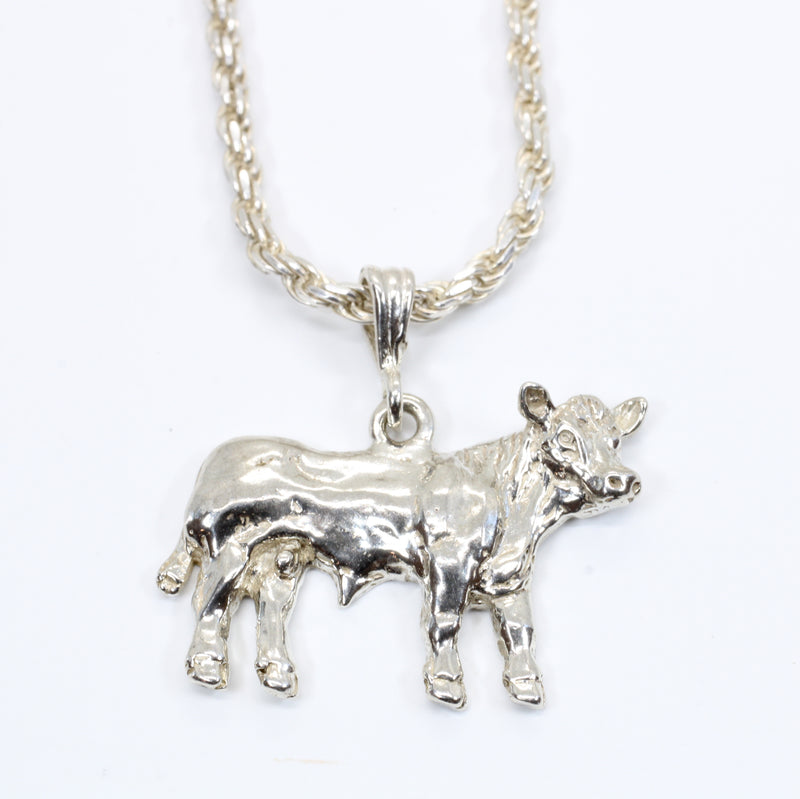 Large Prize Charolais or Hereford Bull Necklace in 925 Sterling Silver