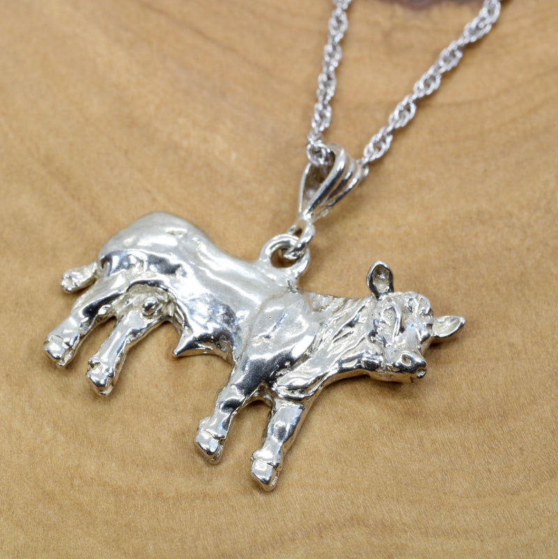 Large Prize Charolais or Hereford Bull Necklace in 925 Sterling Silver
