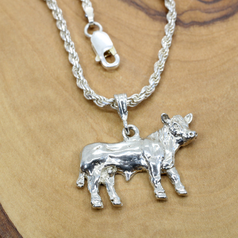 Large Prize Charolais or Hereford Bull Necklace in 925 Sterling Silver