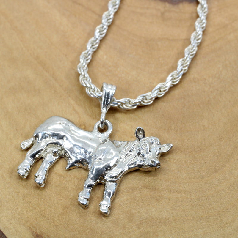 Large Prize Charolais or Hereford Bull Necklace in 925 Sterling Silver