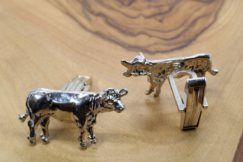 Charolais or Hereford Silver Cow Cuff Links in 925 Sterling Silver