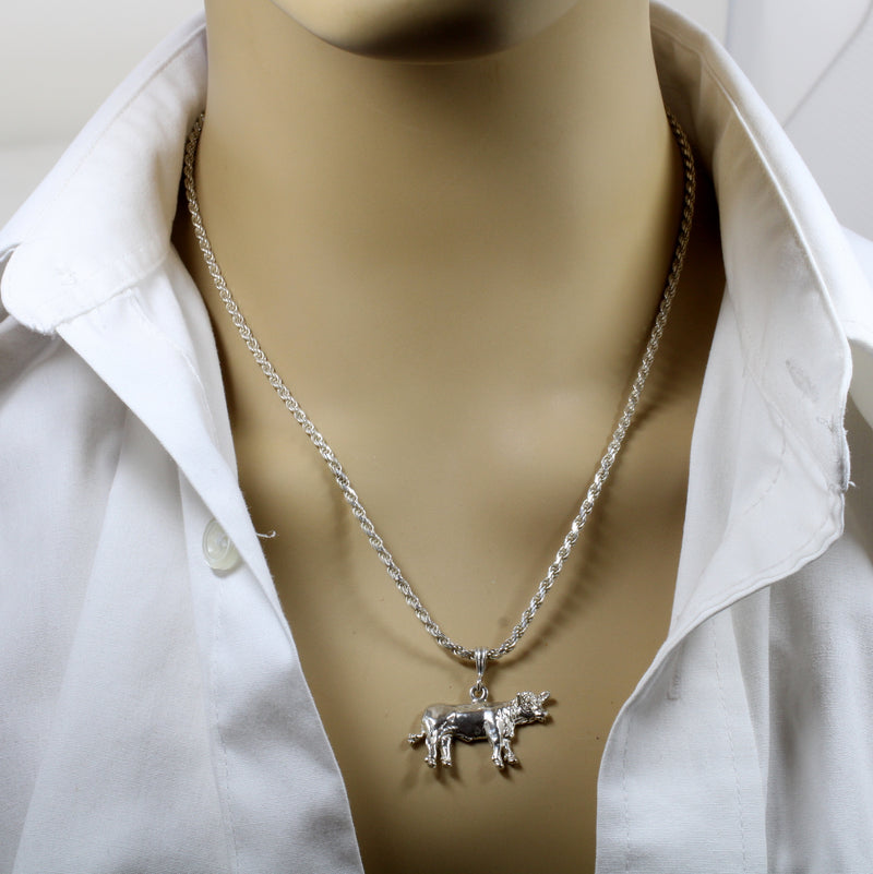 Large Show Charolais or Hereford Cow Necklace in 925 Sterling Silver