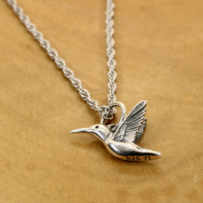 Small Silver Hummingbird Necklace for her made in Sterling Silver