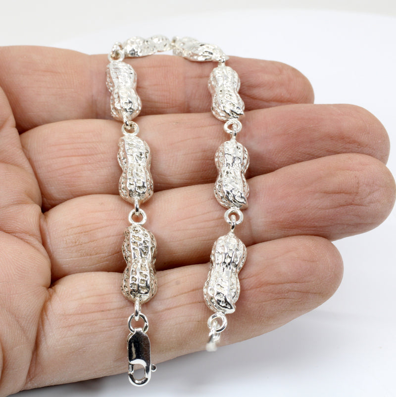 Silver Peanut link bracelet with medium size peanuts
