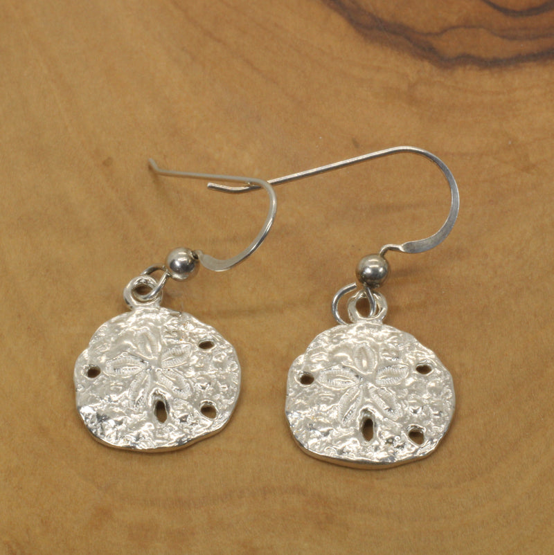 Silver Sand Dollar Dangle Earrings for her made in 925 Sterling Silver