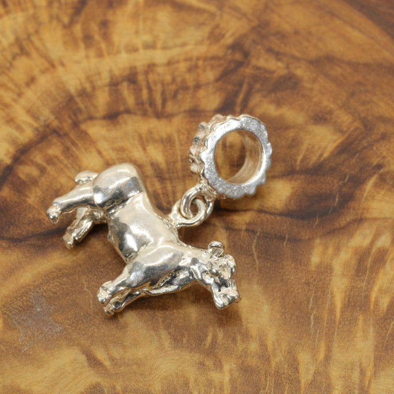 Silver Steer Slide Bracelet Charm made in Solid 925 Sterling Silver