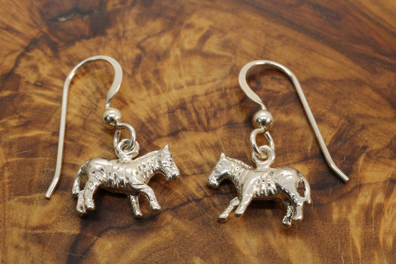 Silver 3-d Zebra Dangle Earrings for her made in 925 Sterling Silver