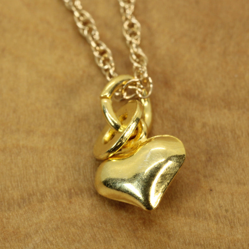 Tiny Gold Puffed Heart Necklace for her made in 14kt gold vermeil