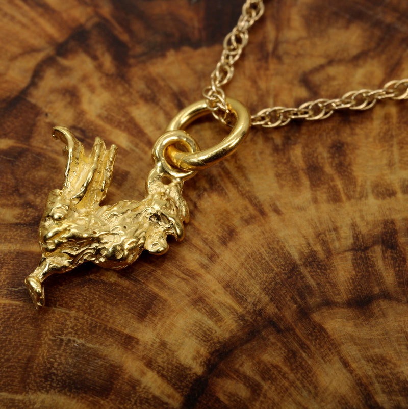 Gold Rooster Necklace or charm made in 14kt gold vermeil in tiny size
