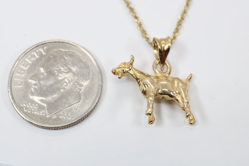 Gold Toggenburg Swiss Dairy Goat Necklace with Solid 14kt Gold 3D Goat