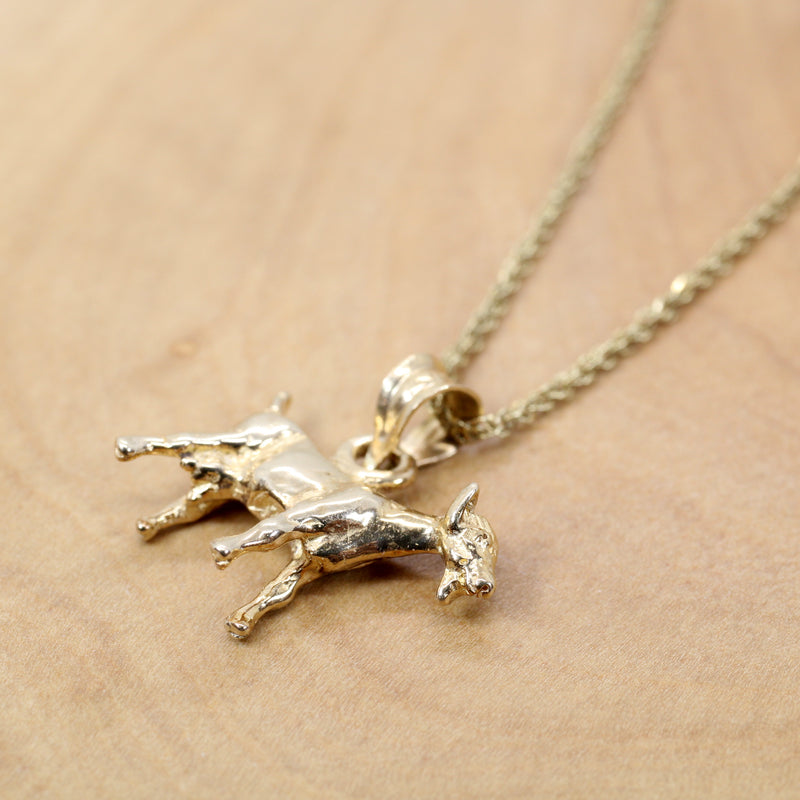 Gold Toggenburg Swiss Dairy Goat Necklace with Solid 14kt Gold 3D Goat