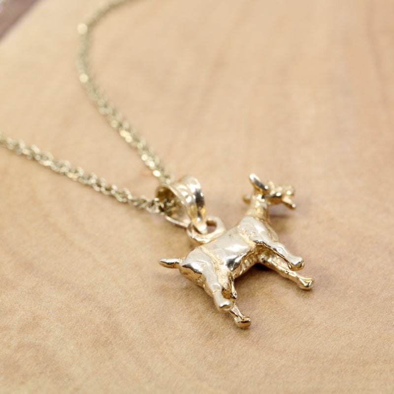 Gold Toggenburg Swiss Dairy Goat Necklace with Solid 14kt Gold 3D Goat