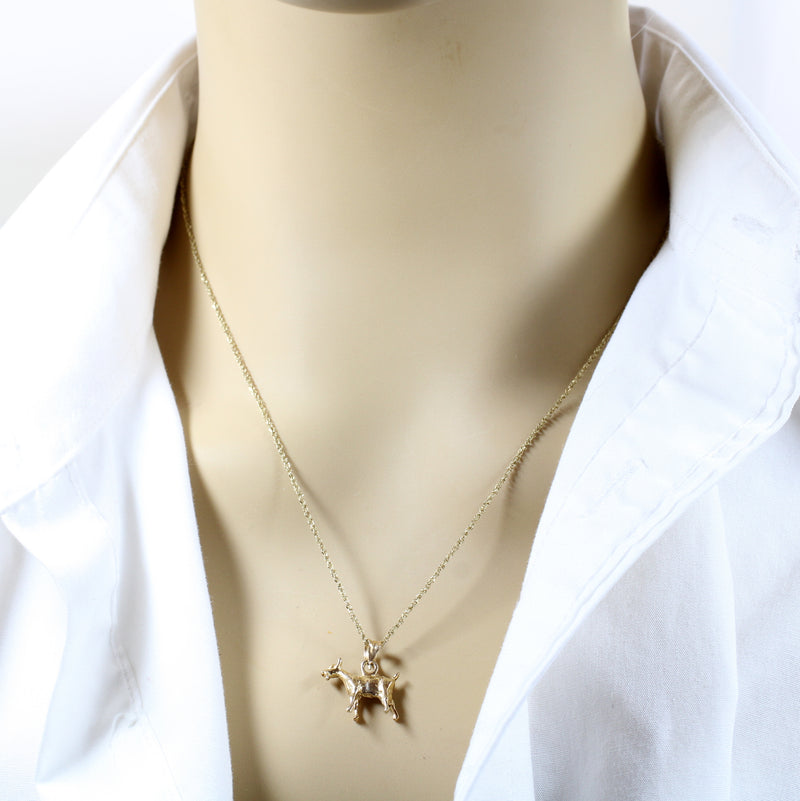Gold Toggenburg Swiss Dairy Goat Necklace with Solid 14kt Gold 3D Goat