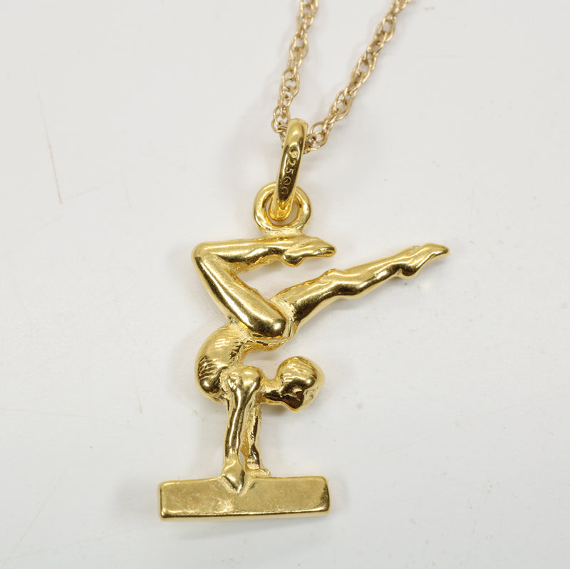 Gold Balance Beam Gymnast necklace made in 14kt gold Vermeil