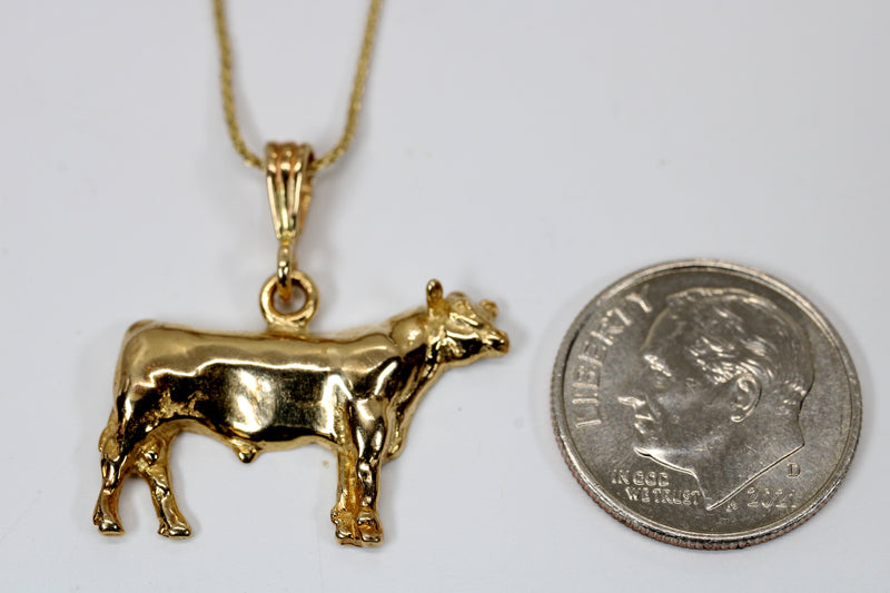 Gold Prize Bull Necklace for her made in Solid 14kt Gold