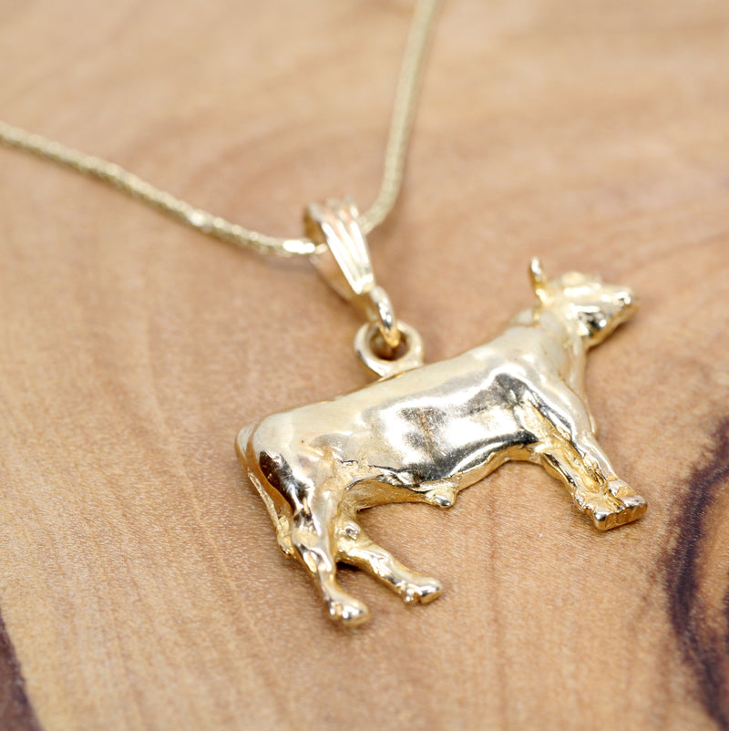 Gold Prize Bull Necklace for her made in Solid 14kt Gold
