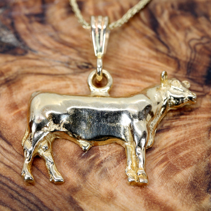 Gold Prize Bull Necklace for her made in Solid 14kt Gold