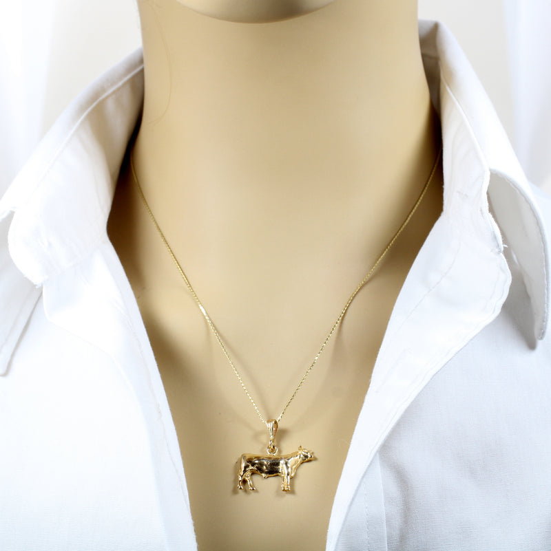 Gold Prize Bull Necklace for her made in Solid 14kt Gold