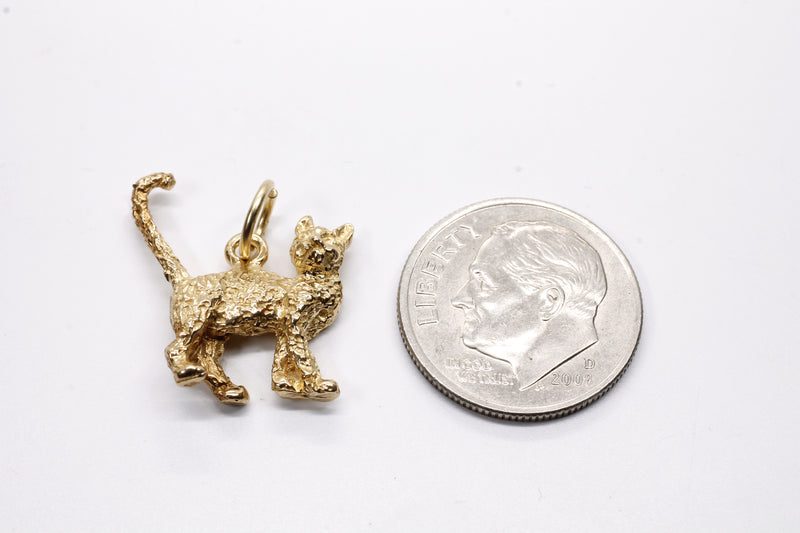 Gold Cat Charm with solid 14kt gold 3D House Cat