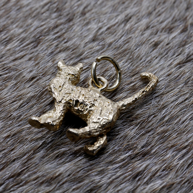 Gold Cat Charm with solid 14kt gold 3D House Cat