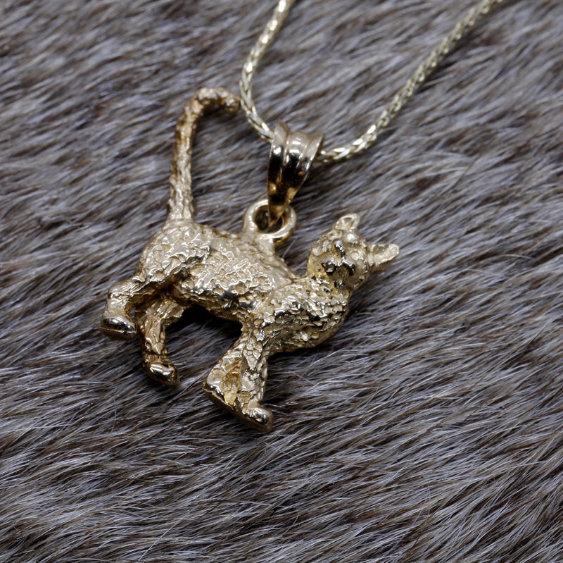 Gold Cat Necklace with solid 14kt gold 3D House Cat